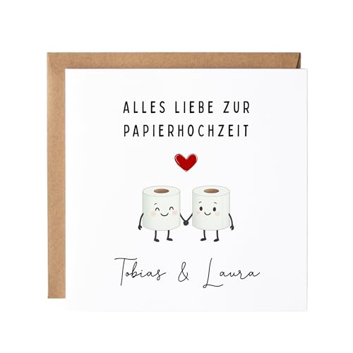 Karte zum 1 Hochzeitstag, Karte zur Papierhochzeit, personalisierte Hochzeitstagskarte, Geschenk zum Hochzeitstag, besondere Karte zum Hochzeitstag, Glückwunschkarte Hochzeitstag, Karte mit Namen