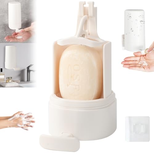 Bar Soap Dispenser, Soap Grinder for Bar Soap Wall-Mounted, Waterproof Soap Grinder for Bar Soap, Easy to Install & No Drilling for Bathroom, Kitchen, Hotel (One, White, NO SOAP, NO Desiccant)