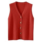  shownicer Pulls sans Manches Femmes Col en V Gilet en Tricot Cardigan avec Bouton A Rouge L