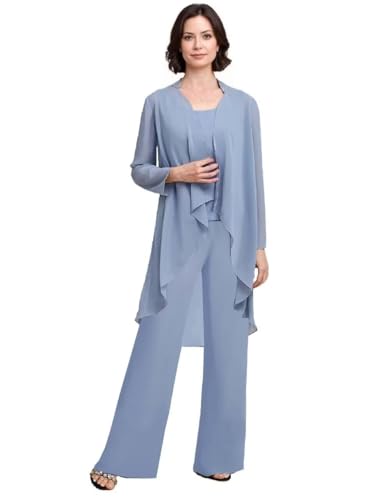 Chiffon Mother of The Bride Pant Suits Plus Size Women Dressy Wedding Formal Outfit Set JH005 5