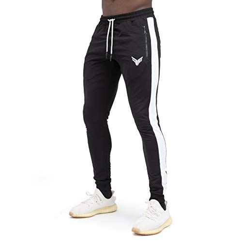 Fitness Method® Jogginghose für Herren - Innovative Traningshose, Extra Flexible Sporthose - Perfekt geeignet für Gym | Fitnesshose Slim Fit lang (Schwarz - Weiß, XL) Cover