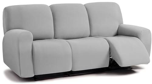 ULTICOR Jacquard 8-Pieces Recliner Sofa Covers Stretch Reclining Couch Covers for 3 Cushion Reclining Sofa Slipcovers Thick Soft Washable (Light Grey, 3 Seater Recliner Cover)