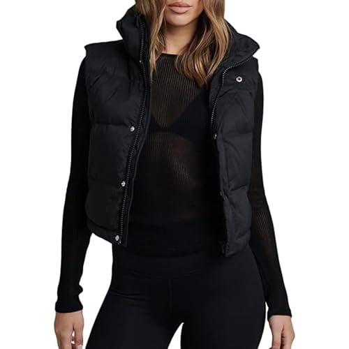 Glenmi Women’s Cozy Black Puffer Vest – Lightweight, Quilted, Stand Collar Sleeveless Gilet for Ultimate Comfort in Autumn and Winter