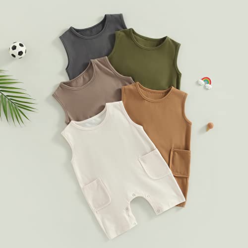 Bulingna Newborn Infant Baby Boy Basic Solid Color Romper Jumpsuit Sleeveless Playsuit Overalls Summer One Piece Outfits (Brown, 3-6 Months) #TOP6