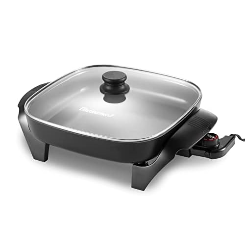 Elite Gourmet EG2212 12″x12″x2.15” Healthy Ceramic Coated Electric Skillet, Dishwasher Safe, Rapid Heat Up, 1200W, Dark Grey