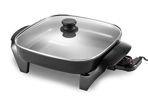 Elite Gourmet 12"x12"x2.15” Ceralast PFAS Free Ceramic Electric Skillet, Dishwasher Safe, Rapid Heat Up, 1200W, Dark Grey by Elite Gourmet - Used condition - CA$43.99