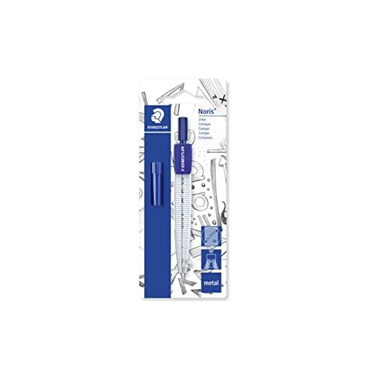 Staedtler Noris 550 - Compasso Scuola Media Elementare e Superiore, Include Tubetto per Mine, Con una spilla da balia ottusa, Lunghezza 124 mm, Diametro massimo del cerchio di disegno: 300 mm