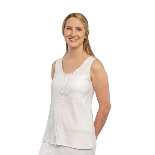 Gentle Touch Post Mastectomy Recovery Camisole- Includes Drain Pockets and Breast Forms White/Pink
