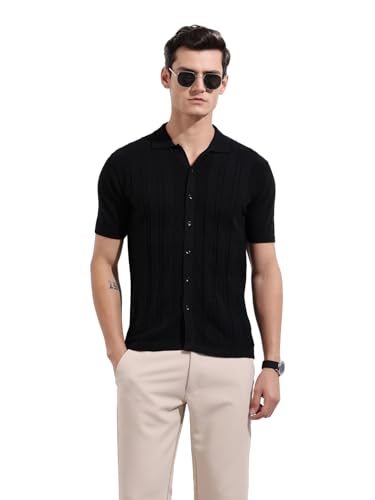 Chemise noire homme manches mi-longues pour vos sorties en terrasse