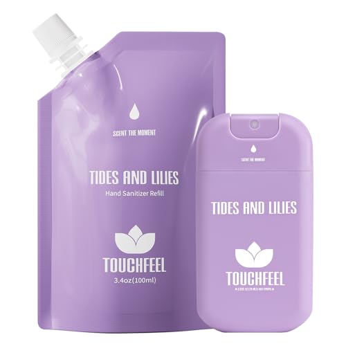 TOUCHFEEL Hand Sanitizer Spray Refill Kit: Refill Pouch + Sprayer Bundle Pocket Hand Sanitizer Kit Travel Essential 100ml + 30ml Tides and Lilies