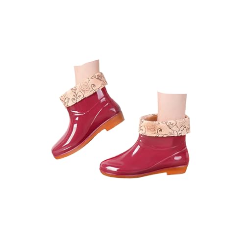Rain Boots Women Waterproof Rubber Ankle Rain Boots for Ladies Fashion Wide Width Short Tube Rainboots with Comfort Insole Non Slip Outdoor Work Garden Shoes for Fishing Gardening Farming (Red, 8)