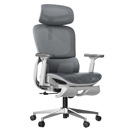Hbada P2 Ergonomic Office Chair with 3D Lumbar Support Mesh Chairs with 3D 360 Rotation Arms & 3D Headrest 135 Stepless Tilt Function White(with Footrest)