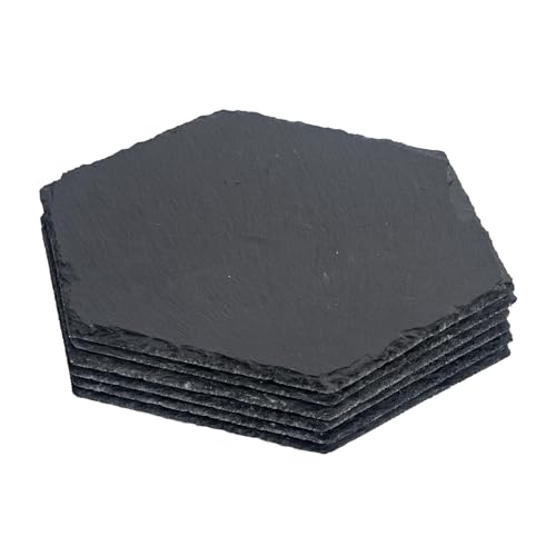 Argon Tableware Hexagon Slate Placemats - 30 x 26cm - Pack of 6 - Black Natural Stone Slate Dinner Mats Dinnerware Plate Placemats for Kitchen, Home, Bar, Restaurant, Weddings, Events