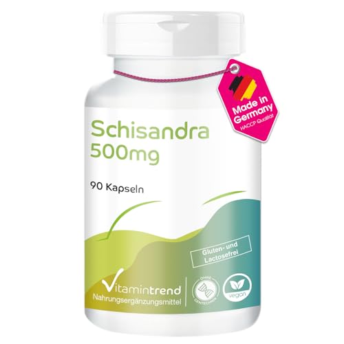 Vitamintrend Schisandra Kapseln 500mg, 90 Stück, hochdosiert mit 13,5mg Schisandrin, Nahrungsergänzungsmittel vegan ohne Magnesiumstearat, in Deutschland hergestellt