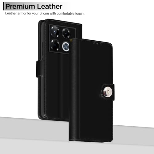 Image of Pikkme Flip Cover Leather Finish | Inside TPU with Card Pockets | Wallet Stand and Shock Proof | Complete Protection Button Flip Case for Infinix Note 40 Pro Plus 5G(Black)