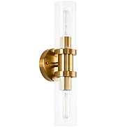 Jonsi 2-Light Gold Wall Sconce, Brushed Gold Bathroom Vanity Light Fixture with Glass Shade, 18.2...