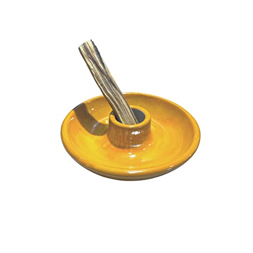 Soporte Palo Santo, Incienso y Salvia. Incluye un Palo Santo. Plato de Ceramica para Yoga y Meditacion. Sostenedor Palo Santo y Copal. Regalo Quemador Palo Santo para Sahumerio. Incensario. (Mostaza) Cover