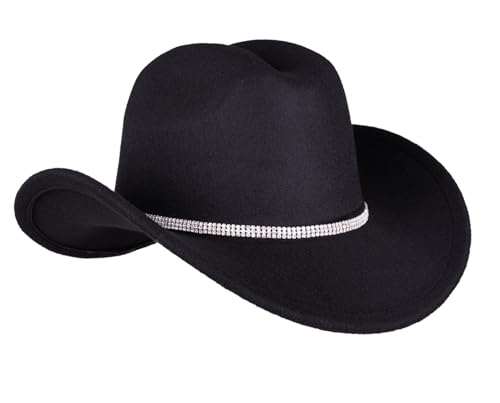 UwantC Glitter Sparkle Cowboy Hats for Women Western Sparkly Rhinestone Cowgirl Hat for Ladies Black One Size