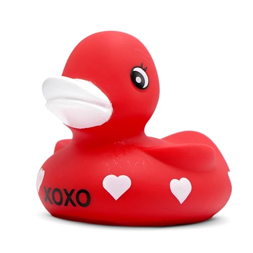 4E's Novelty 3" Valentines Rubber Duck - Large Red XOXO Sweetheart Ducky for Romantic Decoration, Jeep Ducking, Bath Toy, Cake Topper, Party Supplies, Valentines Day Gift for Him Her