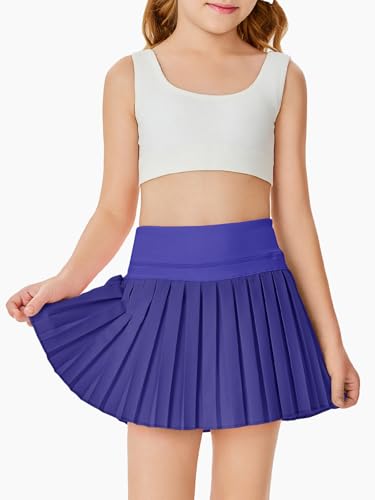 Image of Haloumoning Girls Pleated Skirts with Shorts Athletic Tennis Skorts Sport Performance Skirt with Pockets 4-14 Years