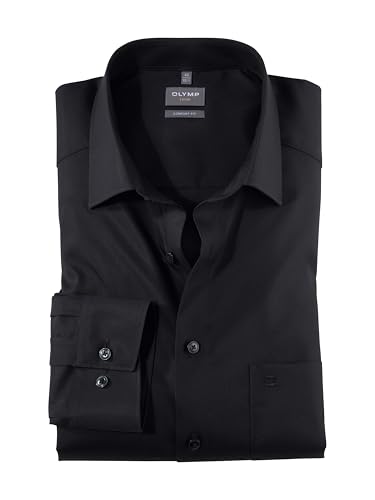 OLYMP Męska koszula z długim rękawem Luxor, Twill, Comfort Fit, New Kent, czarny 68, 48 Duże rozmiary