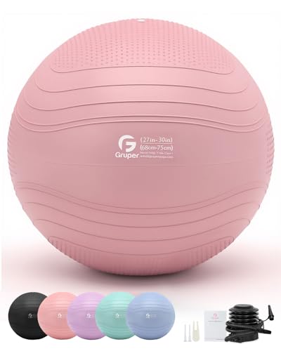 Image of Gruper Yoga Ball, Extra Thick Exercise Ball for Workout Pregnancy Stability - 4 Sizes Anti Burst Balance Ball for Yoga, Pilates, Fitness, Birthing, Physical Therapy - Includes Pump