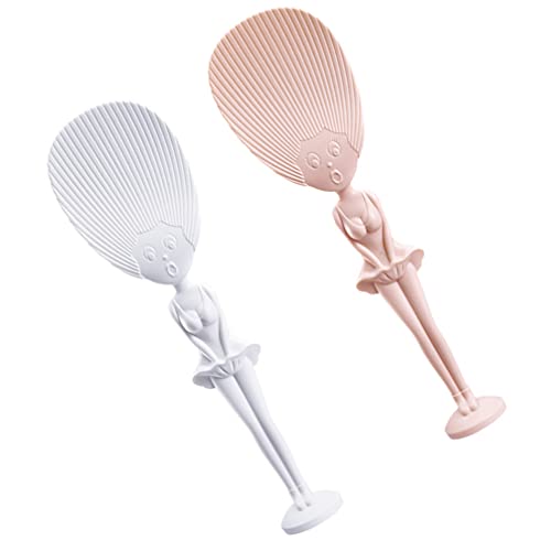 Cabilock Rice Paddle 2PCS Plastic Rice Spoon with Funny Handle Dancing Girl Figurine Non Stick Rice Scoop Standing Novelty for Chinese Japanese Rice Serving Cooking Paddle Rice Holder