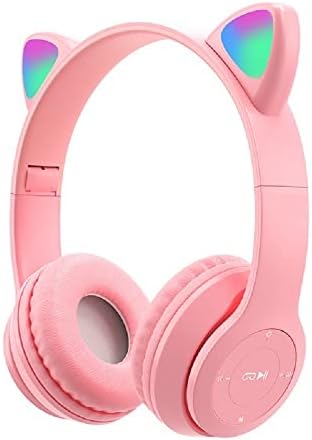 Kids Headphones, Arvin Childrens Headphones with LED Glowing and Microphone, Pluggable, Use TF Card, Foldable Wireless Bluetooth Stereo Pink Headset
