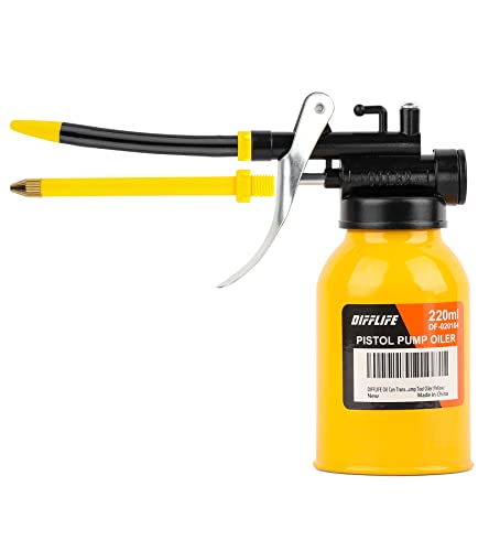 DIFFLIFE Oil Can Transparent High Pressure Oiler Lubrication 220ml Oil Can Bottle Oiling Gun with Rigid & Flex Spout Thumb Pump Tool Oiler (Yellow)-7.4 OZ.