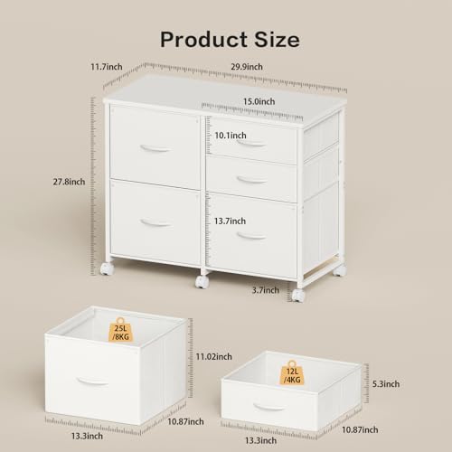 YeTom Lateral File Cabinet with 5 Drawers Rolling Filing Cabinets Printer Stand with Wheels,Mobile File Cabinet for Home Office,White by YeTom - Image 8