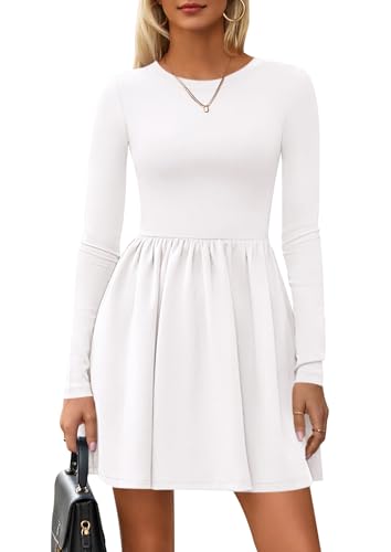 PRETTYGARDEN Women's Long Sleeve Mini Dresses 2025 Fall Casual Crewneck Pleated A Line Party Cocktail Short Dress with Pocket