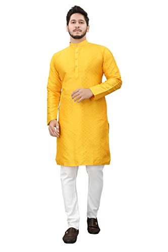 More & More Men's Premium Cotton Blend Jacquard Kurta | Ethnic Wear | Traditional Indian Festive Kurta | Comfortable Polycotton Blend | Stylish Casual and Wedding