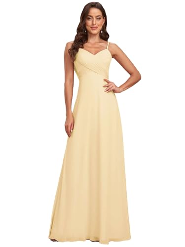 Ever-Pretty Robe de Soirée Femme Longue A Line Col V à Bretelles Mousseline de Soie Sexy Jaune 36