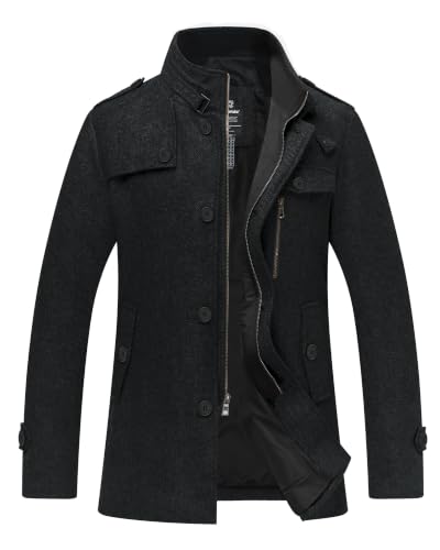Image of Wantdo Men's Wool Blend Jacket Stand Collar Windproof Pea Coat