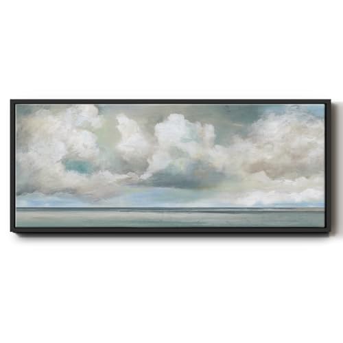 Renditions Gallery Landscape Wall Art Painting for Home Cloudscape over Body of Water Floater Frame Canvas Prints for Kitchen Hotel Restaurants - 8"x20" Black Frame LT611
