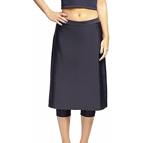 Shira Modest Swimwear Long Swim Skirt with Attached Leggings Modest Sun Protection Sports Skirt for Woman (Black - Size Large) Cover