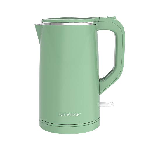 COOKTRON 1.7L Electric Kettle Quiet, Double Wall Hot Water Boiler BPA-Free, Quiet Boil and Cool Touch Tea Kettle, Cordless with Auto Shut-Off & Boil Dry Protection, 1500W Fast Boiling, Green by COOKTRON - Used condition - CA$51.89