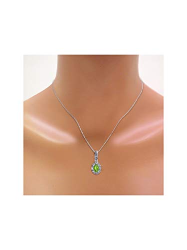 Rylos Necklaces For Women 14K White Gold - Diamond & Peridot Pendant Necklace With 18" Gold Chain - August Birthstone 6X4Mm Color Stone Gemstone Jewelry For Women Gold Necklaces For Women #TOP1