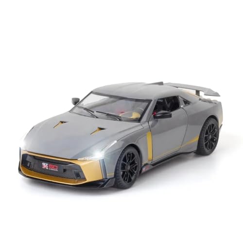 Image of Scale Exclusive Alloy Metal Pull Back | Die-cast Car Model with Sound Light Mini Auto Toy for Kids Metal Model Toy Car with Sound and Light (1.24 Scale -NI-SSAN GT-R50-GREY)