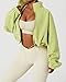 QINSEN Full Zip Fleece Jacket for Women Active Winter Warm Crop Sweatshirt Drawstring Fit Coat Lime Green M