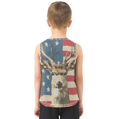 Boys Tank Top Shirts Deer American Flag Style Sleeveless T-Shirts Crew Neck for Kids Clothing Children3