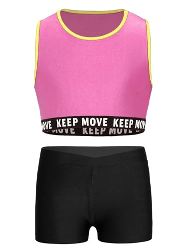 Choomomo Girls Two Pieces Swimwear Racer Back Tank Tops Swim Tops with Swim Shorts Set Bathing Suit Pink&Black 16 Years