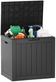 EAST OAK Outdoor Storage Box, 31 Gallon Deck Box, Waterproof Resin Storage Bin for Patio Cushions, Gardening Tools, Pool Toys, Lockable, UV Resistant, Black