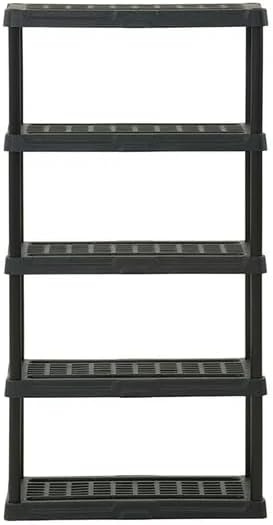 5-Tier Shelving Unit - Black Heavy Duty Plastic Shelf, for Garage, Pantry, Office - Easy Assembly