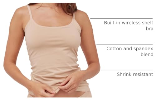 Image of Pact Womens Cotton Camisole Tank Top with Built-in Shelf Bra