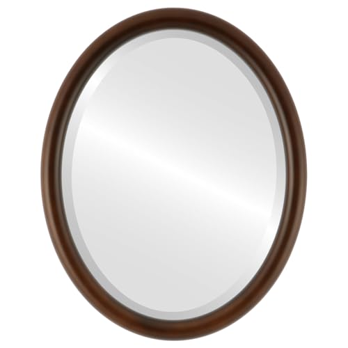 OVALCREST Oval Wooden Beveled Wall Mirror for Home Decor, Bathroom, Vanity, Bedroom, Living Room, Hallway - Walnut - 20x26 Outside Dimensions