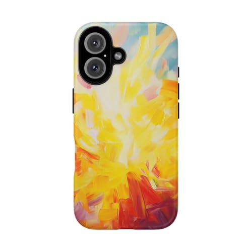 Coque iPhone 16 jaune Abstract Sunshine mate rigide pour vos sorties et voyages