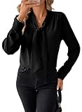 Astylish Women's Bow Tie Neck Long Sleeve Dressy Elegant Office Work Blouse Shirt Tops 2026 Black Large
