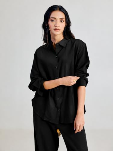 Image of FIORRA Women's Linen-Blend Loose Relaxed Fit Co-Ord Set