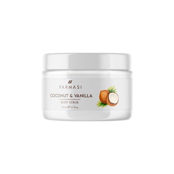 Farmasi Body Scrub, Coconut and Vanilla, 110ml/3.72flOz - Exfoliating, Nourishing, Tropical Scent, Gentle on Skin, Regular Use, Luxurious Texture, Smooth Skin